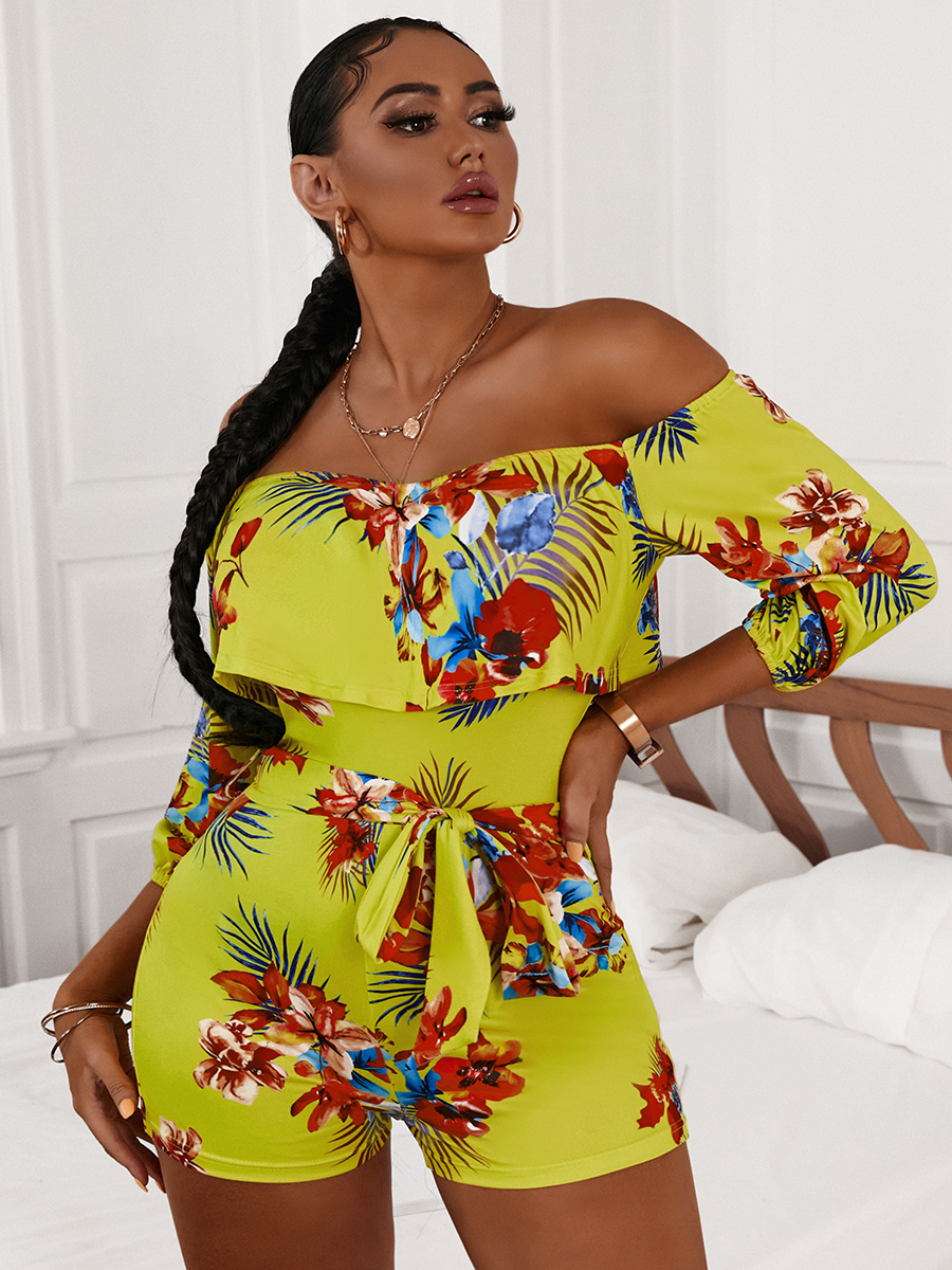 

LW Boho Floral Print Bandage Design Yellow One-piece Romper