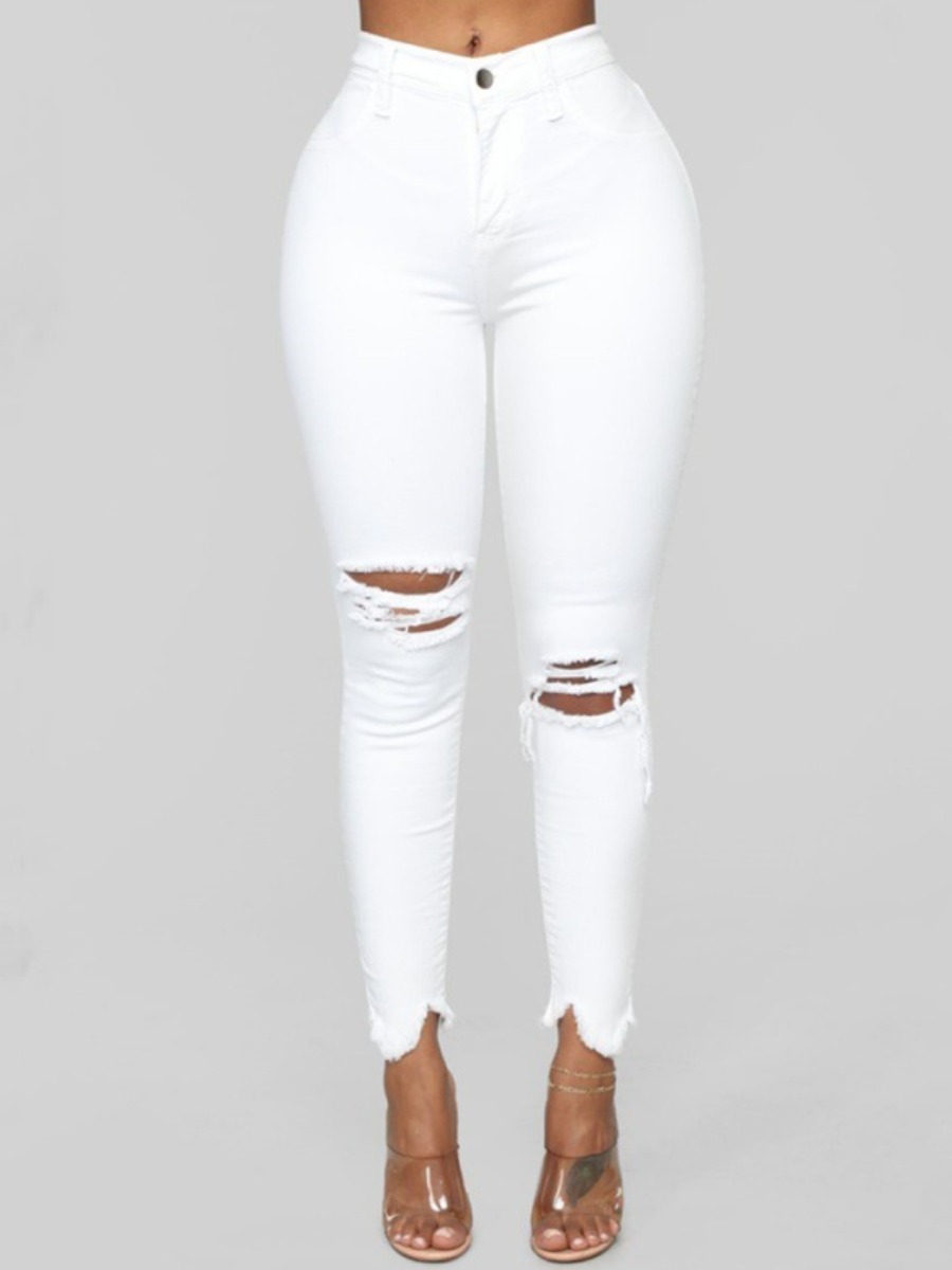 

LW Casual High-waisted Ripped White Jeans