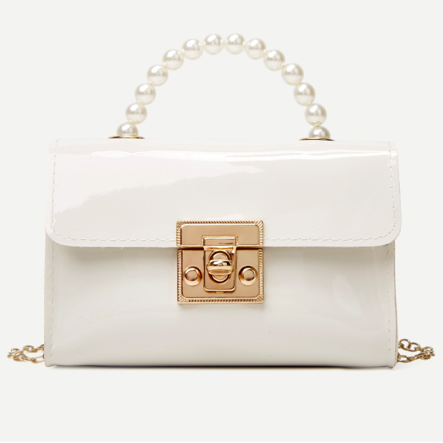 

LW Casual Pearl Decoration White Messenger Bag