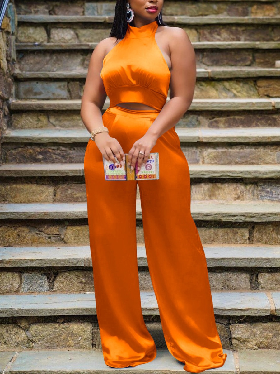 

LW Elegant Bandage Design Wide Leg Croci Two-piece Pants Set