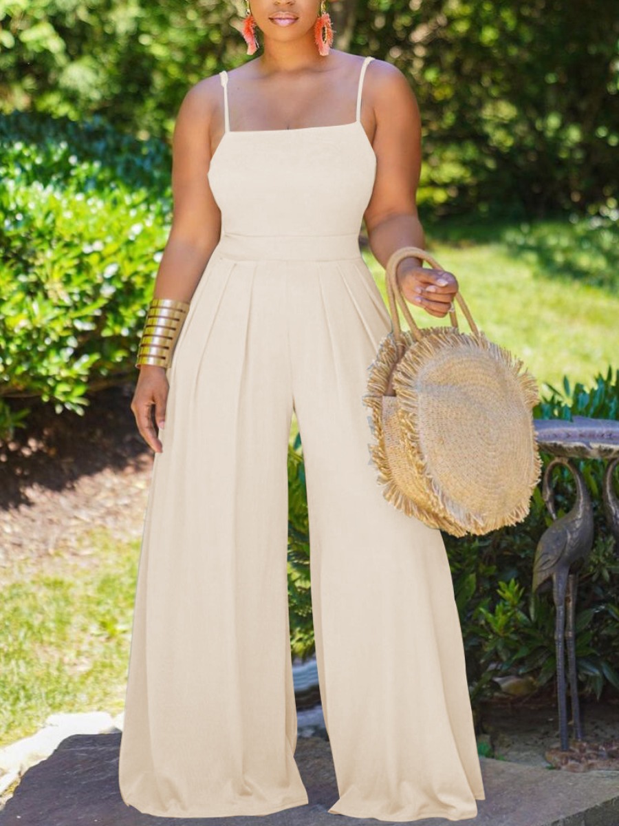 

LW Casual Fold Design Wide Leg Apricot Two-piece Pants Set