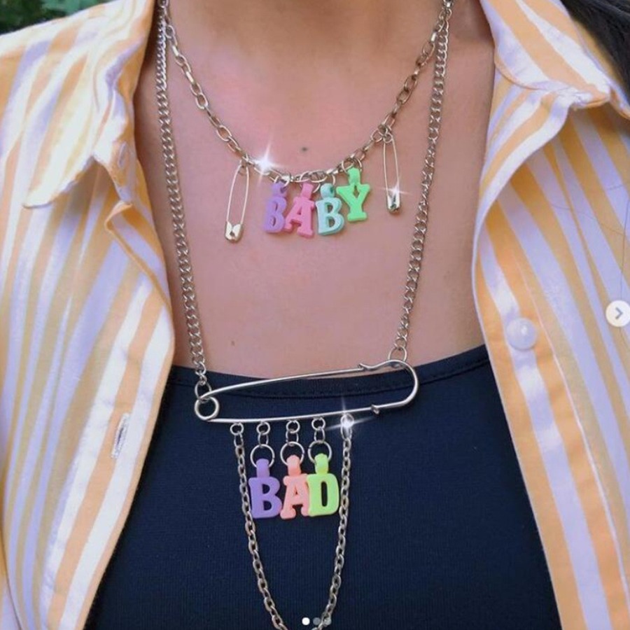 

Lovely Pin Letter Decoration Multilayer Necklace, Silver