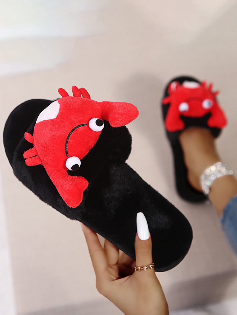 

Lovely Cartoon Decoration Plush Slippers, Black