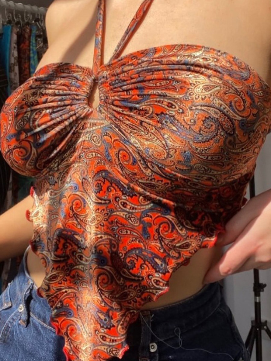 

Lovely Cashew Print Backless Camisole, Red