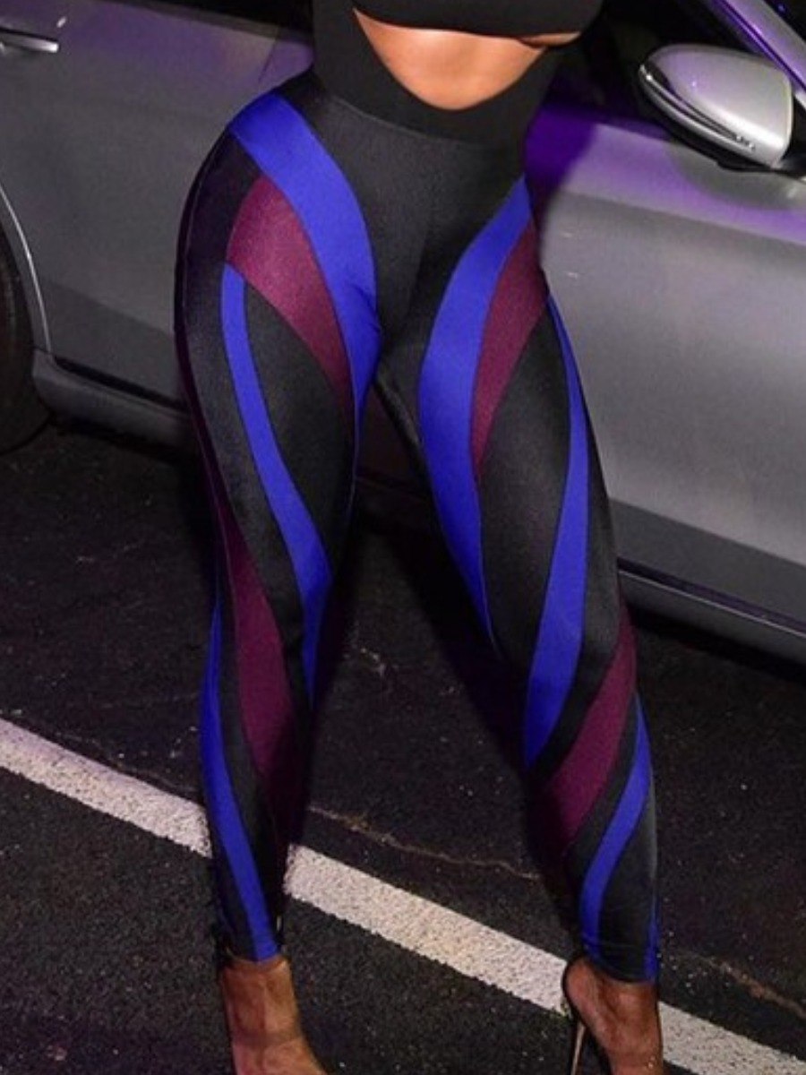 

LW BASICS High-waisted Striped TikTok Leggings, Blue