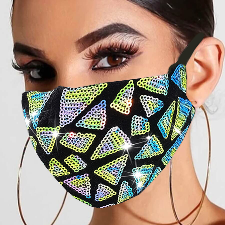 

LW Sequined Patchwork Face Mask, Blue