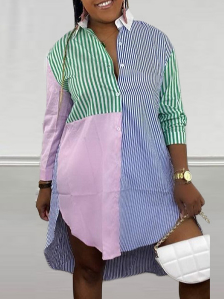 

LW Striped Patchwork Shirt Dress, Blue