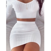 LW COTTON Trendy Striped White Two-piece Skirt Set