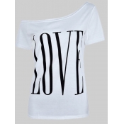 LW Plus Size Casual Letter Print White T-shirt