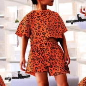LW COTTON Girl Casual O Neck Leopard Print Jacinth