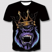 Lovely Boy Casual O Neck Animal Print Black T-shir