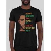 Lovely Men Casual Figure Letter Print Black T-shir