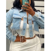 LW Plus Size Split Chain Decoration Baby Blue Deni