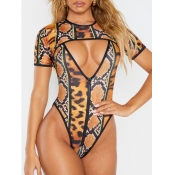 LW Boho Cobra Print Zipper Design One-piece Swimsu
