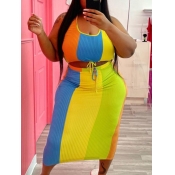 LW Plus Size Boho Patchwork Drawstring Multicolor 