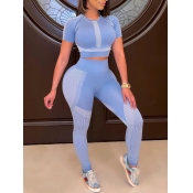 LW Sporty Round Neck Patchwork Blue Active Two Pie