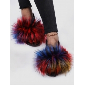 LW Casual Feather Decoration Multicolor Slippers