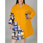 LW Plus Size Color-lump Patchwork Shirt Dress