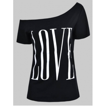 

LW Plus Size Casual Letter Print Black T-shirt