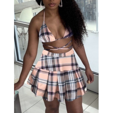 

Lovely Sweet Plaid Print Flounce Design Multicolor Two Piece Skirt Set, Multi
