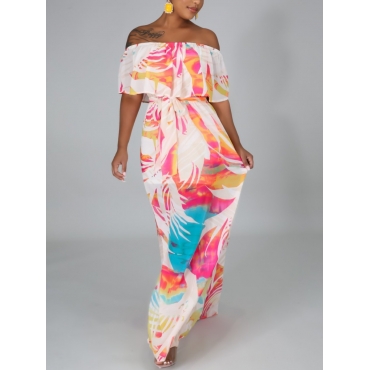 

Lovely Boho Off The Shouder Bandage Design Pink Floor Length Dress