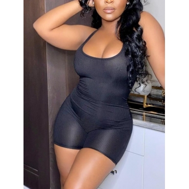 

LW Casual U Neck Skinny Black One-piece Romper