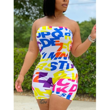 

LW BASICS Street Off The Shoulder Letter Print Blue One-piece Romper