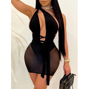 LW SXY One Shoulder See-through Hollow-out Black Mini Dress от Lovelywholesale WW