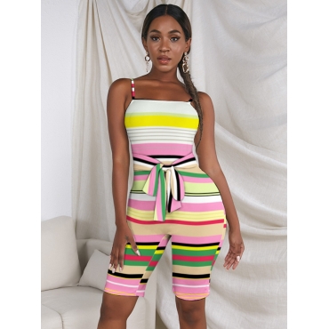 

LW Casual Striped Bandage Design Multicolor One-piece Romper, Multicolor stripe