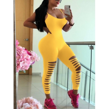 

LW Street Ripped Basic Skinny Yellow One-piece Jumpsuit