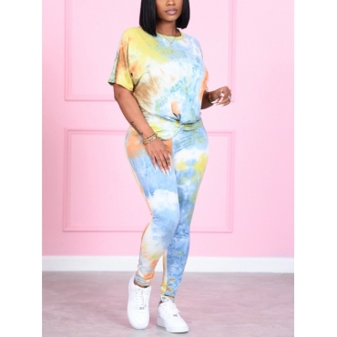 

LW Casual Round Neck Tie-dye Blue Two Piece Pants Set