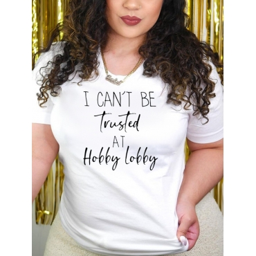 

Lovely Casual Round Neck Letter Print White T-shirt