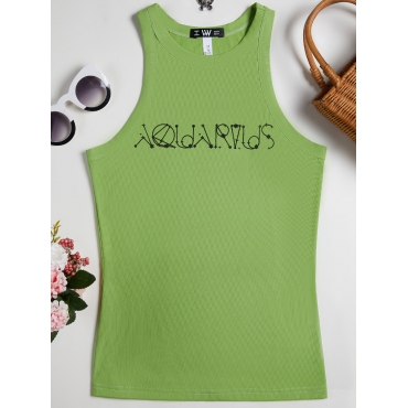 

LW Aquarius Casual Round Neck Letter Print Green Camisole, Apricot