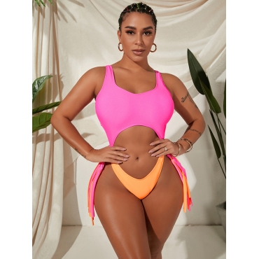 

Lovely Boho Hollow-out Tassel Design Pink One-piece Swimsuit