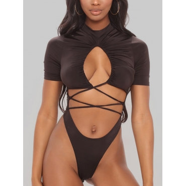 

LW SXY Bandage Hollow-out Design Black Bodysuit