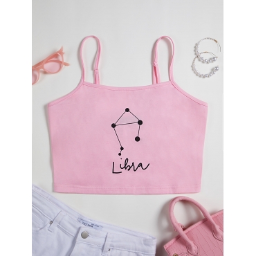

LW COTTON Libra Casual Constellation Series Letter Print Pink Camisole