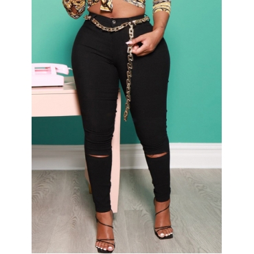 

Lovely Plus Size Street Mid Waist Ripped Black Jeans (Without Body Chain)