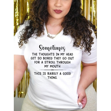 

Lovely Casual Round Neck Letter Print White T-shirt