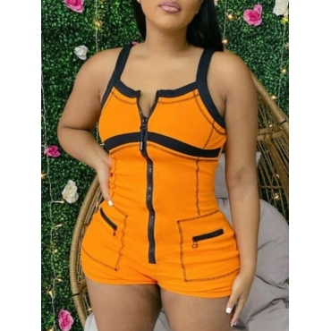 

Lovely Street Pocket Zipper Design Yellow One-piece Romper