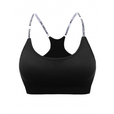 

LW COTTON Casual Letter Print Strap Black Sports Bra