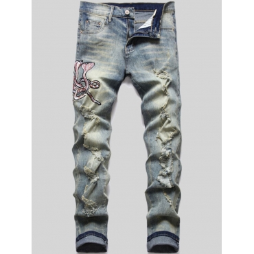 

Lovely Men Street Ripped Embroidered Blue Jeans