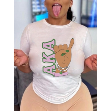 

Lovely Casual Fist Letter Print White T-shirt