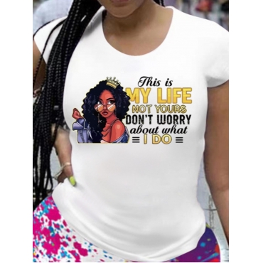 

LW Plus Size Casual Figure Letter Print White T-shirt