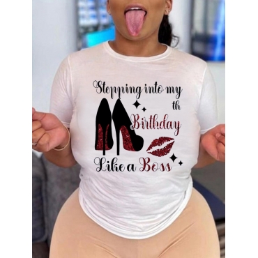 

LW Casual Lip Letter Print White T-shirt