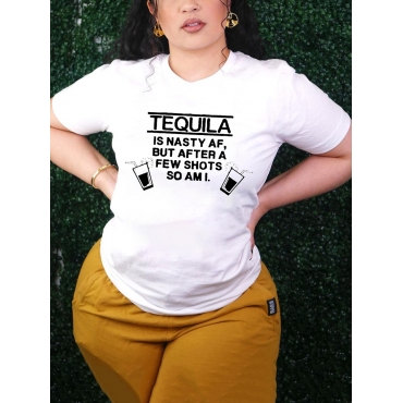 

Lovely Casual Round Neck Letter Print White T-shirt
