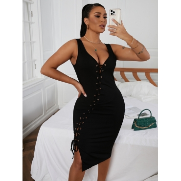 

Lovely Sexy Bandage Hollow-out Design Black Knee Length Dress