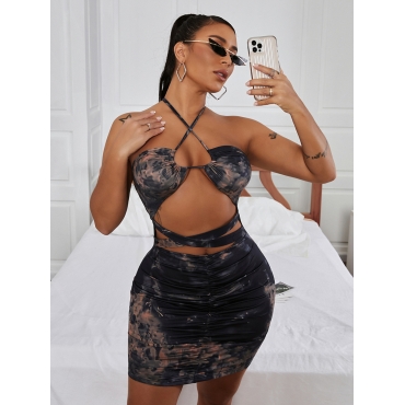 

LW SXY Tie-dye Bandage Design Black Mini Dress