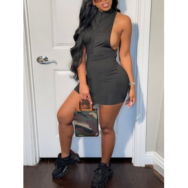 

Lovely Zipper Design Backless Bodycon Dress, Black