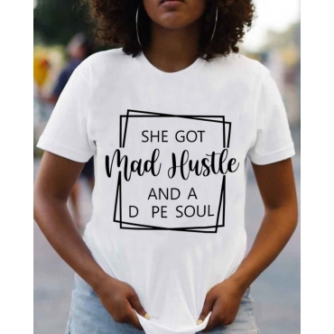 

Lovely Round Neck Letter Print T-shirt, White