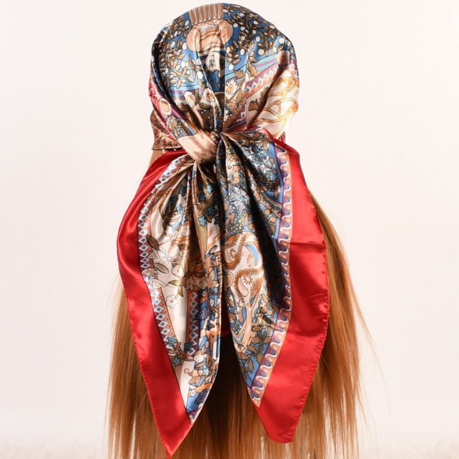 

LW Mixed Print Large Square Bandana Headband, Red